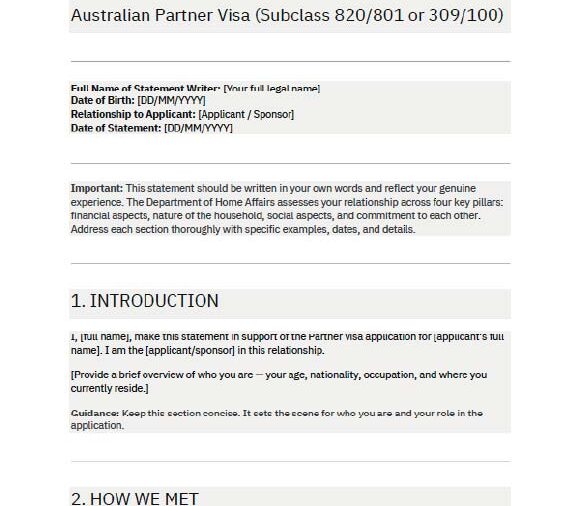 Relationship Statement Template — Australian Partner Visa
